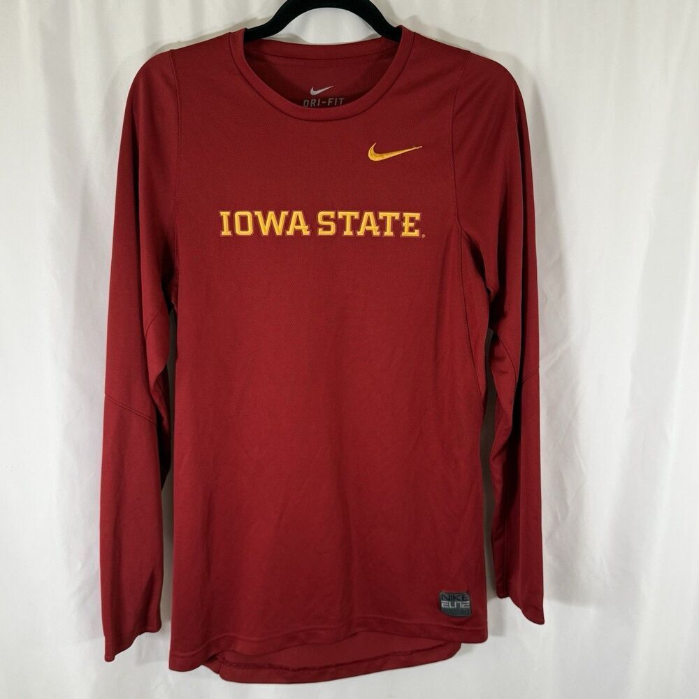 Iowa State Nike Shirt Men's Small Red Long Sleeve Dri Fit Breathable Crew Neck